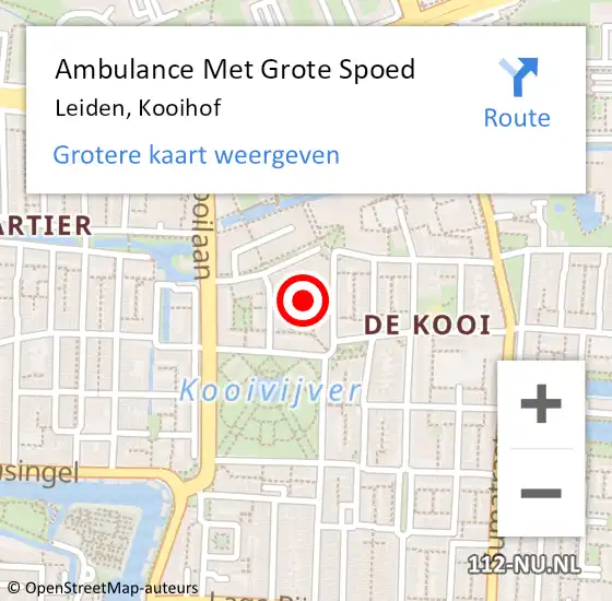 Locatie op kaart van de 112 melding: Ambulance Met Grote Spoed Naar Leiden, Kooihof op 17 april 2024 13:23