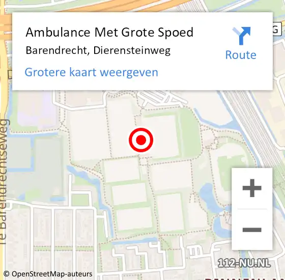 Locatie op kaart van de 112 melding: Ambulance Met Grote Spoed Naar Barendrecht, Dierensteinweg op 17 april 2024 13:25
