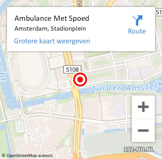 Locatie op kaart van de 112 melding: Ambulance Met Spoed Naar Amsterdam, Stadionplein op 17 april 2024 13:28