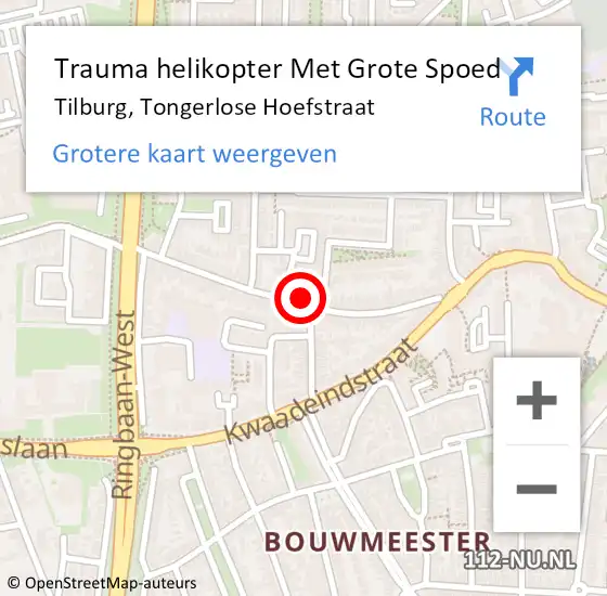 Locatie op kaart van de 112 melding: Trauma helikopter Met Grote Spoed Naar Tilburg, Tongerlose Hoefstraat op 17 april 2024 13:30