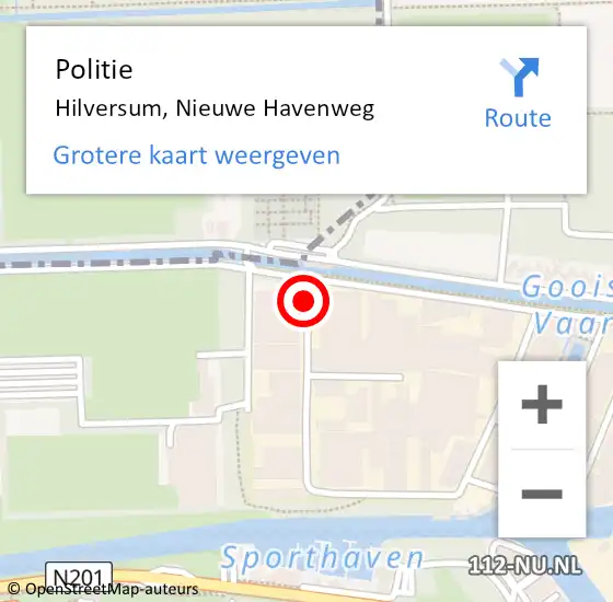 Locatie op kaart van de 112 melding: Politie Hilversum, Nieuwe Havenweg op 17 april 2024 13:31