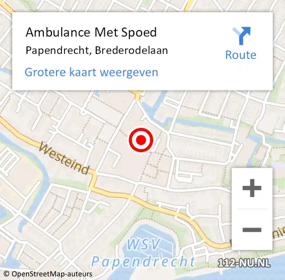 Locatie op kaart van de 112 melding: Ambulance Met Spoed Naar Papendrecht, Brederodelaan op 17 april 2024 13:32