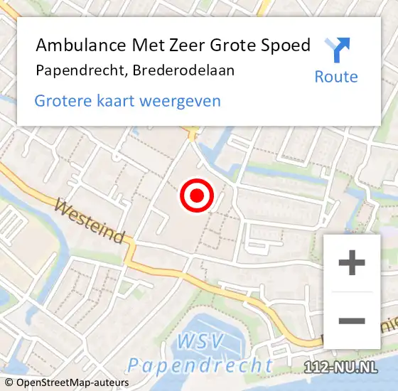 Locatie op kaart van de 112 melding: Ambulance Met Zeer Grote Spoed Naar Papendrecht, Brederodelaan op 17 april 2024 13:32