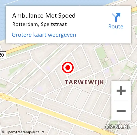 Locatie op kaart van de 112 melding: Ambulance Met Spoed Naar Rotterdam, Speltstraat op 17 april 2024 14:18