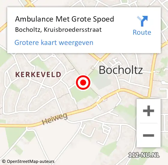 Locatie op kaart van de 112 melding: Ambulance Met Grote Spoed Naar Bocholtz, Kruisbroedersstraat op 16 oktober 2013 12:12