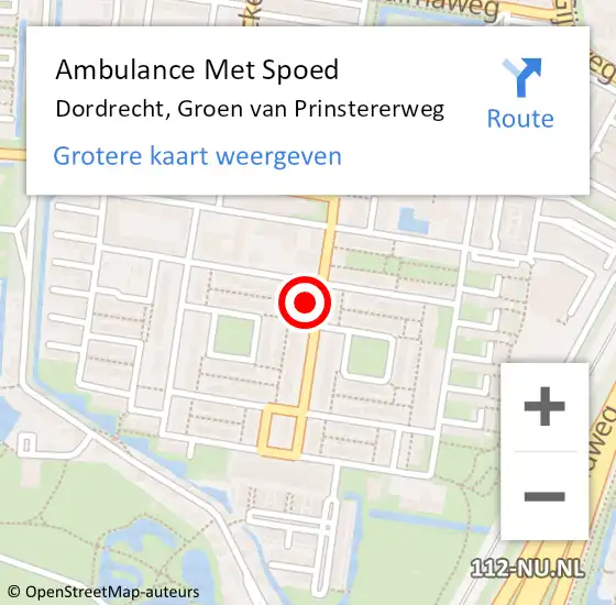 Locatie op kaart van de 112 melding: Ambulance Met Spoed Naar Dordrecht, Groen van Prinstererweg op 17 april 2024 14:41