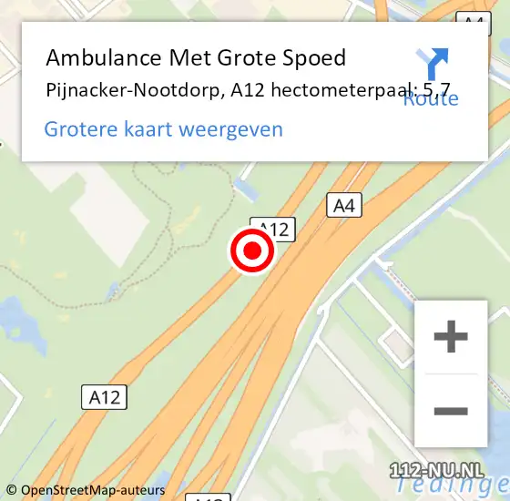 Locatie op kaart van de 112 melding: Ambulance Met Grote Spoed Naar Pijnacker-Nootdorp, A12 hectometerpaal: 5,7 op 17 april 2024 14:56
