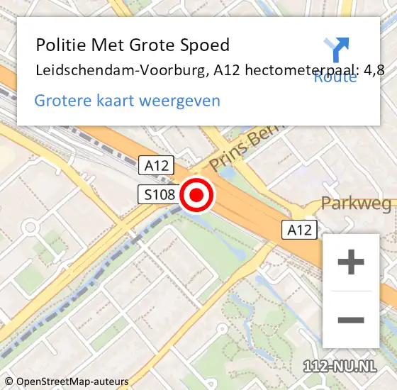 Locatie op kaart van de 112 melding: Politie Met Grote Spoed Naar Leidschendam-Voorburg, A12 hectometerpaal: 4,8 op 17 april 2024 15:00