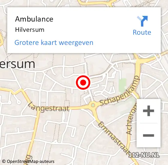 Locatie op kaart van de 112 melding: Ambulance Hilversum op 17 april 2024 15:07