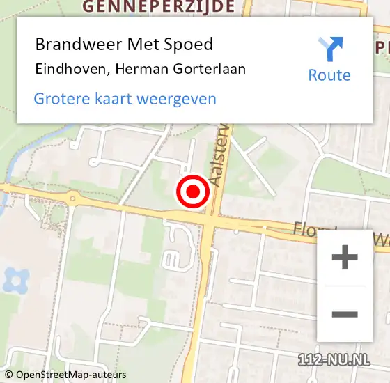 Locatie op kaart van de 112 melding: Brandweer Met Spoed Naar Eindhoven, Herman Gorterlaan op 17 april 2024 15:12
