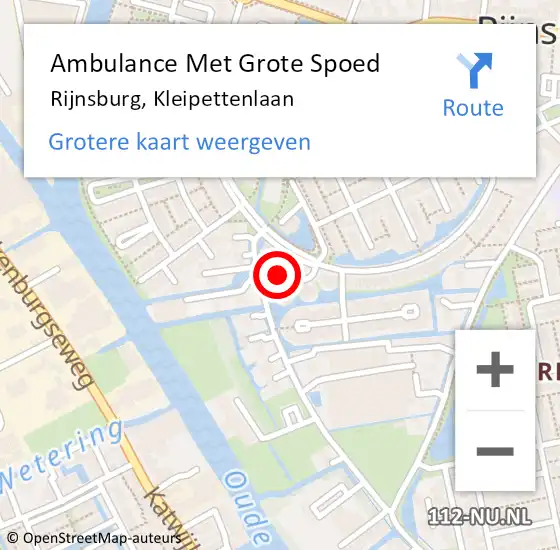 Locatie op kaart van de 112 melding: Ambulance Met Grote Spoed Naar Rijnsburg, Kleipettenlaan op 17 april 2024 15:36