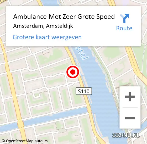 Locatie op kaart van de 112 melding: Ambulance Met Zeer Grote Spoed Naar Amsterdam, Amsteldijk op 17 april 2024 15:45