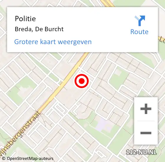 Locatie op kaart van de 112 melding: Politie Breda, De Burcht op 17 april 2024 16:20