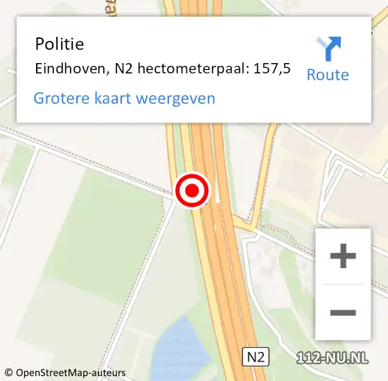 Locatie op kaart van de 112 melding: Politie Eindhoven, N2 hectometerpaal: 157,5 op 17 april 2024 16:32