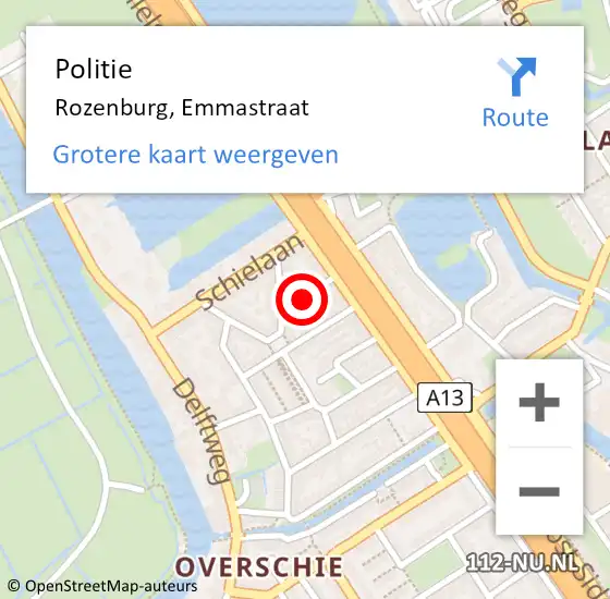 Locatie op kaart van de 112 melding: Politie Rozenburg, Emmastraat op 17 april 2024 16:33