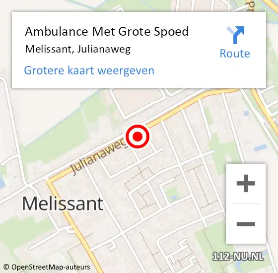 Locatie op kaart van de 112 melding: Ambulance Met Grote Spoed Naar Melissant, Julianaweg op 17 april 2024 16:36