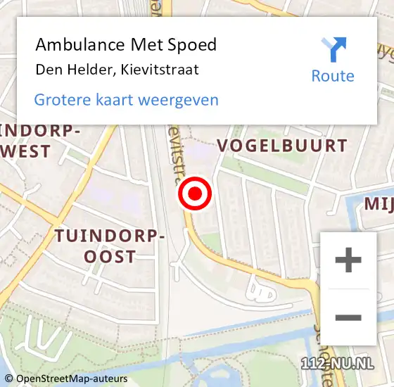 Locatie op kaart van de 112 melding: Ambulance Met Spoed Naar Den Helder, Kievitstraat op 17 april 2024 16:43