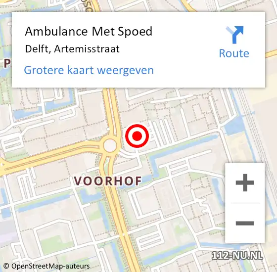 Locatie op kaart van de 112 melding: Ambulance Met Spoed Naar Delft, Artemisstraat op 17 april 2024 16:57