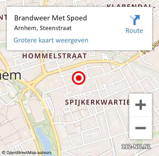 Locatie op kaart van de 112 melding: Brandweer Met Spoed Naar Arnhem, Steenstraat op 17 april 2024 18:12