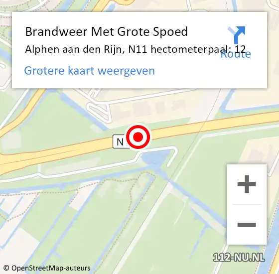 Locatie op kaart van de 112 melding: Brandweer Met Grote Spoed Naar Alphen aan den Rijn, N11 hectometerpaal: 12 op 17 april 2024 18:16