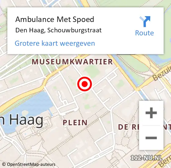 Locatie op kaart van de 112 melding: Ambulance Met Spoed Naar Den Haag, Schouwburgstraat op 17 april 2024 18:26