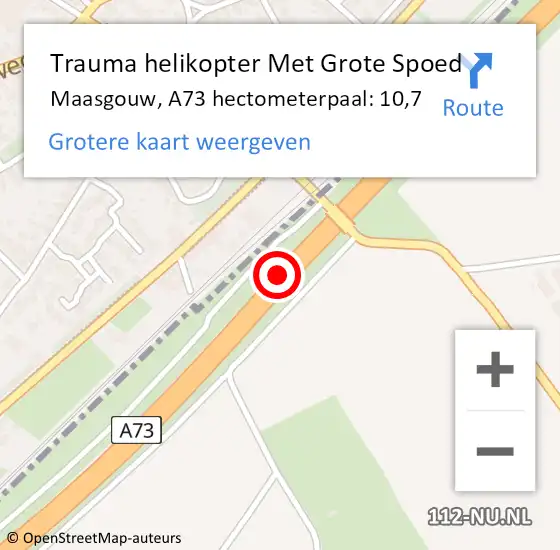 Locatie op kaart van de 112 melding: Trauma helikopter Met Grote Spoed Naar Maasgouw, A73 hectometerpaal: 10,7 op 17 april 2024 18:40
