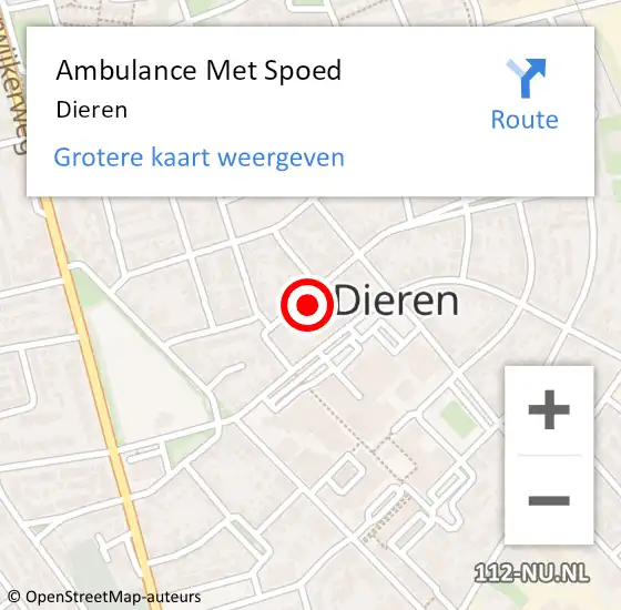 Locatie op kaart van de 112 melding: Ambulance Met Spoed Naar Dieren op 17 april 2024 18:43