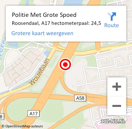Locatie op kaart van de 112 melding: Politie Met Grote Spoed Naar Roosendaal, A17 hectometerpaal: 24,5 op 17 april 2024 19:01