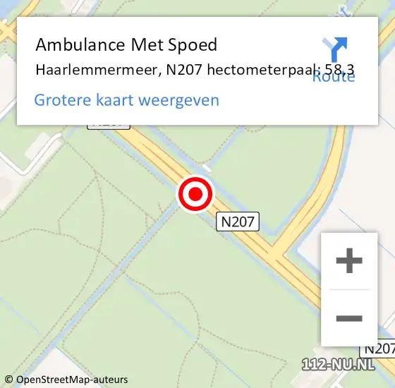Locatie op kaart van de 112 melding: Ambulance Met Spoed Naar Haarlemmermeer, N207 hectometerpaal: 58,3 op 17 april 2024 19:10
