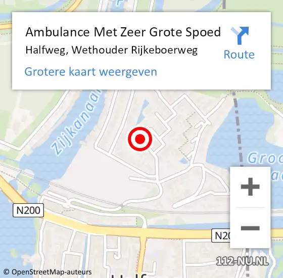 Locatie op kaart van de 112 melding: Ambulance Met Zeer Grote Spoed Naar Halfweg, Wethouder Rijkeboerweg op 17 april 2024 19:16