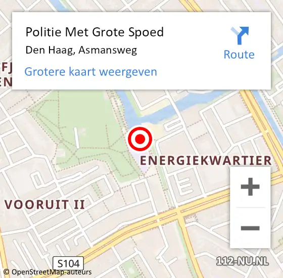 Locatie op kaart van de 112 melding: Politie Met Grote Spoed Naar Den Haag, Asmansweg op 17 april 2024 19:16