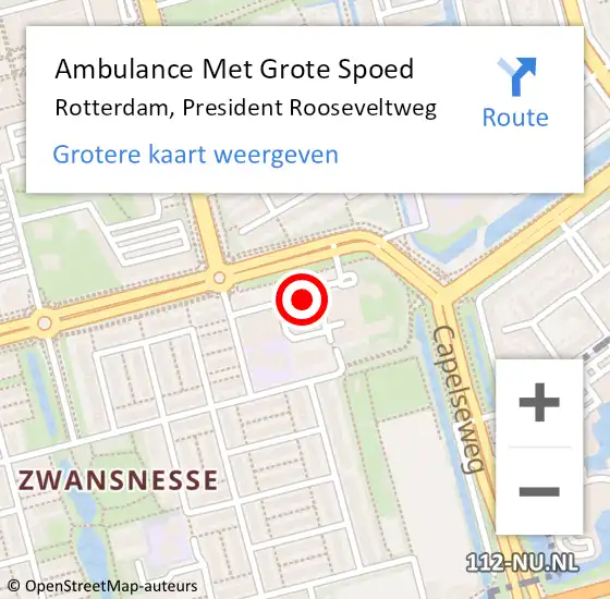 Locatie op kaart van de 112 melding: Ambulance Met Grote Spoed Naar Rotterdam, President Rooseveltweg op 17 april 2024 19:42