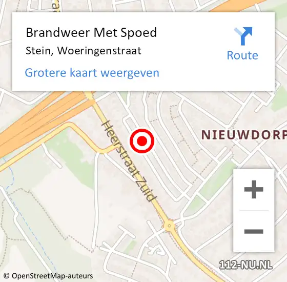 Locatie op kaart van de 112 melding: Brandweer Met Spoed Naar Stein, Woeringenstraat op 17 april 2024 19:51