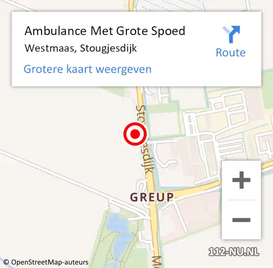 Locatie op kaart van de 112 melding: Ambulance Met Grote Spoed Naar Westmaas, Stougjesdijk op 17 april 2024 20:07