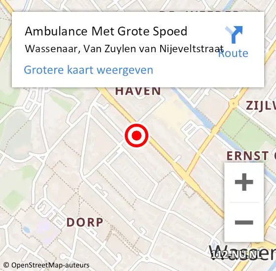 Locatie op kaart van de 112 melding: Ambulance Met Grote Spoed Naar Wassenaar, Van Zuylen van Nijeveltstraat op 17 april 2024 20:33
