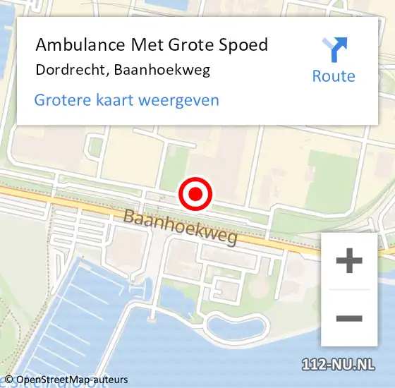 Locatie op kaart van de 112 melding: Ambulance Met Grote Spoed Naar Dordrecht, Baanhoekweg op 17 april 2024 20:52