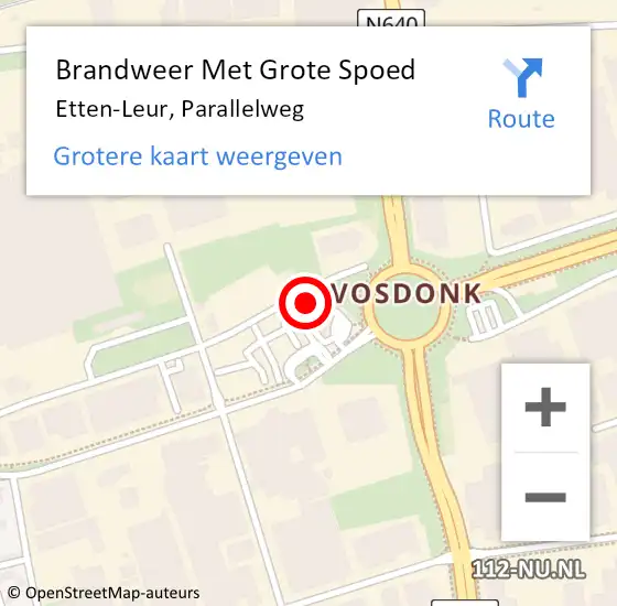 Locatie op kaart van de 112 melding: Brandweer Met Grote Spoed Naar Etten-Leur, Parallelweg op 17 april 2024 20:54