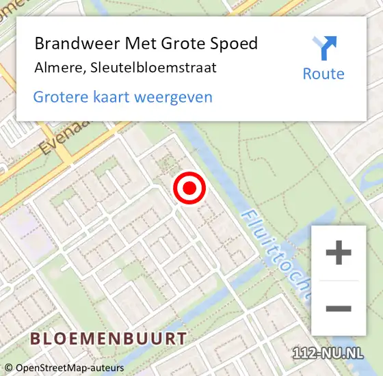 Locatie op kaart van de 112 melding: Brandweer Met Grote Spoed Naar Almere, Sleutelbloemstraat op 17 april 2024 21:53