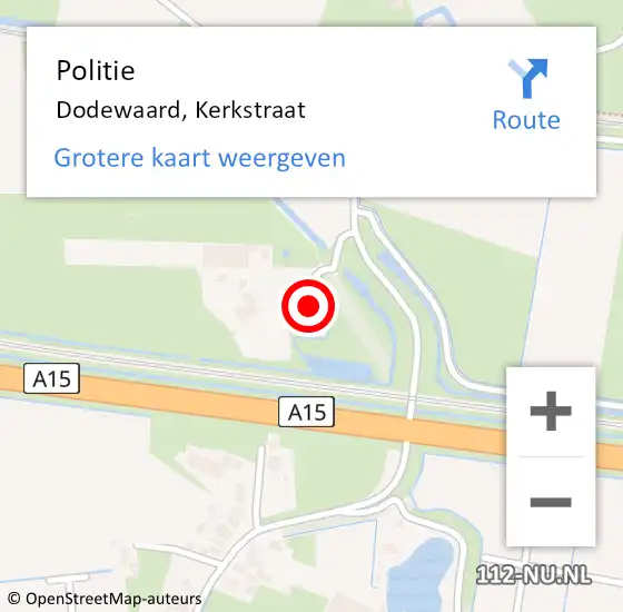 Locatie op kaart van de 112 melding: Politie Dodewaard, Kerkstraat op 17 april 2024 22:35