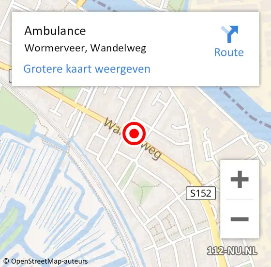 Locatie op kaart van de 112 melding: Ambulance Wormerveer, Wandelweg op 17 april 2024 22:54