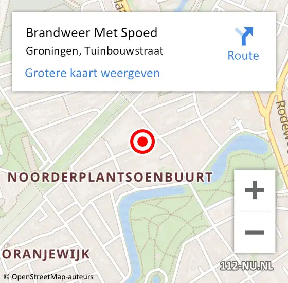 Locatie op kaart van de 112 melding: Brandweer Met Spoed Naar Groningen, Tuinbouwstraat op 17 april 2024 22:56