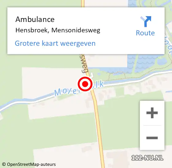Locatie op kaart van de 112 melding: Ambulance Hensbroek, Mensonidesweg op 17 april 2024 23:08