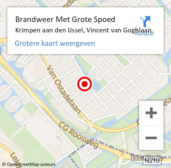Locatie op kaart van de 112 melding: Brandweer Met Grote Spoed Naar Krimpen aan den IJssel, Vincent van Goghlaan op 17 april 2024 23:12