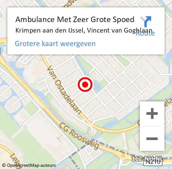 Locatie op kaart van de 112 melding: Ambulance Met Zeer Grote Spoed Naar Krimpen aan den IJssel, Vincent van Goghlaan op 17 april 2024 23:12