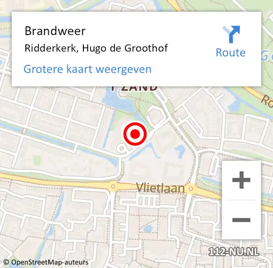 Locatie op kaart van de 112 melding: Brandweer Ridderkerk, Hugo de Groothof op 18 april 2024 00:35