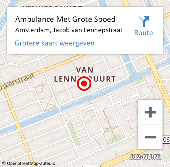 Locatie op kaart van de 112 melding: Ambulance Met Grote Spoed Naar Amsterdam, Jacob van Lennepstraat op 18 april 2024 01:29