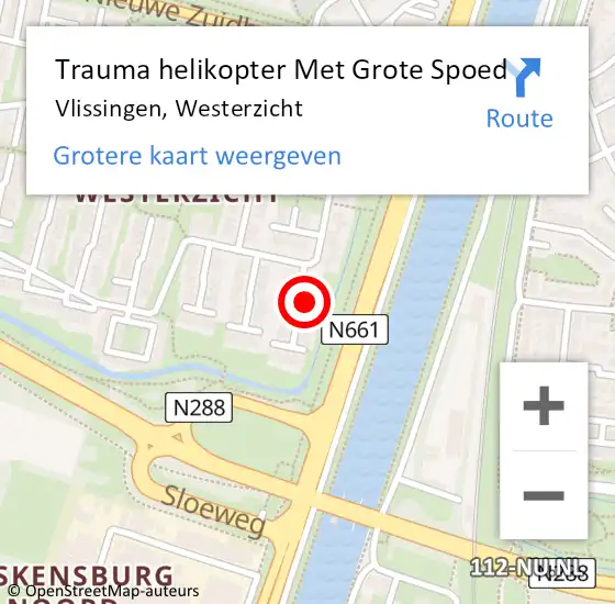 Locatie op kaart van de 112 melding: Trauma helikopter Met Grote Spoed Naar Vlissingen, Westerzicht op 18 april 2024 01:44
