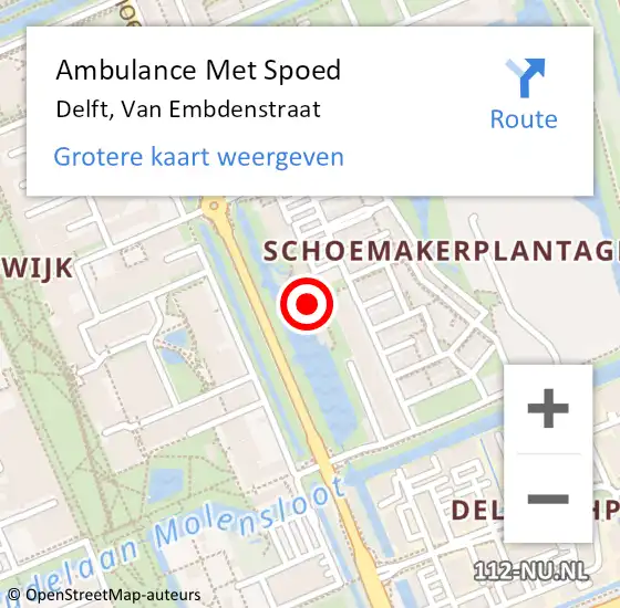 Locatie op kaart van de 112 melding: Ambulance Met Spoed Naar Delft, Van Embdenstraat op 18 april 2024 03:22