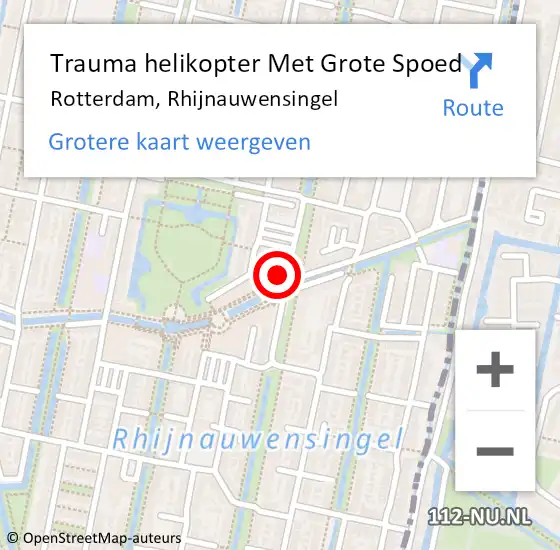 Locatie op kaart van de 112 melding: Trauma helikopter Met Grote Spoed Naar Rotterdam, Rhijnauwensingel op 18 april 2024 04:19
