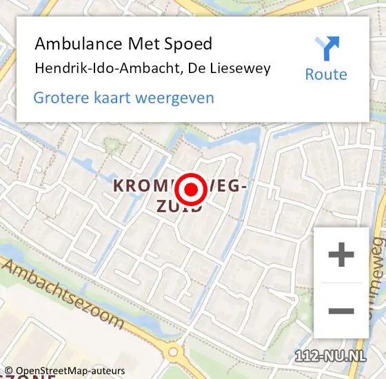 Locatie op kaart van de 112 melding: Ambulance Met Spoed Naar Hendrik-Ido-Ambacht, De Liesewey op 18 april 2024 04:30